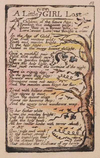 Songs of Innocence and of Experience, Plate 52, A Little Girl Lost (Bentley 51) by William Blake